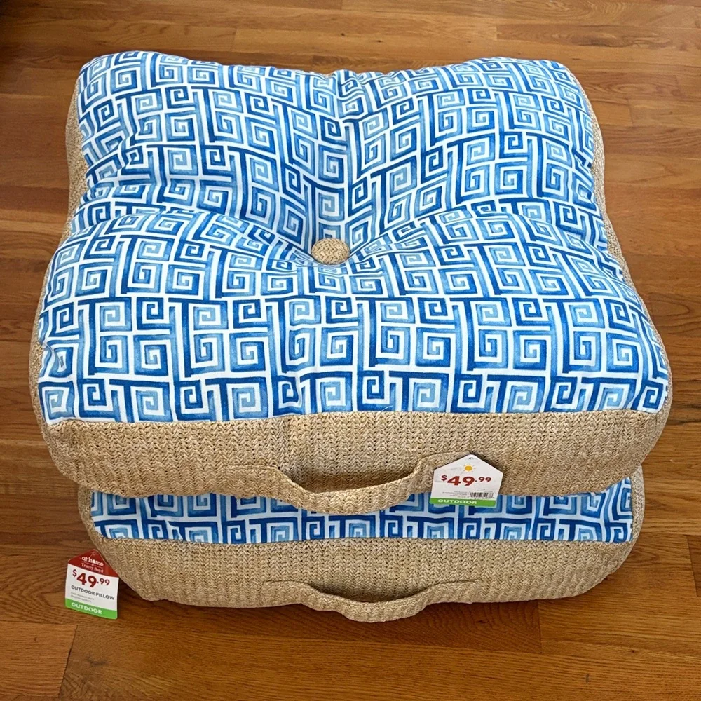 Blue and Tan Outdoor cushion set of 2 Tracy Boyd 21x21